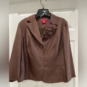 Sunny Leigh Brown Women's Silk Jacket with Floral Detail, size 12
